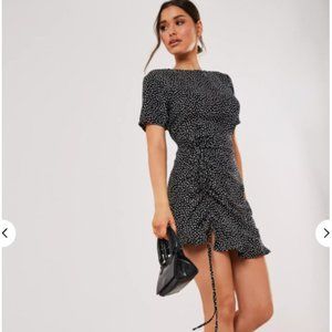 black dalmatian print ruched side tea dress